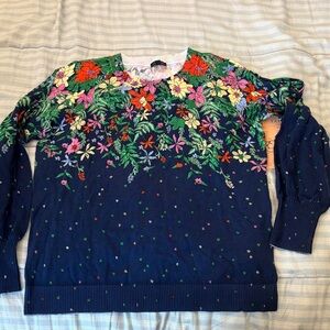 Talbots Navy Sweater with Multicolor Floral Design